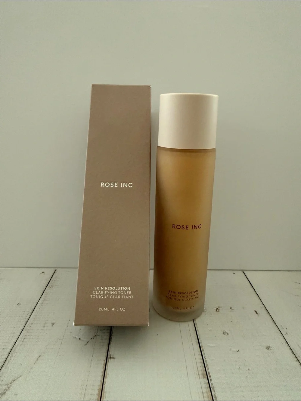 Rose Inc Beige Frosted Toner Bottle with Cream Cap